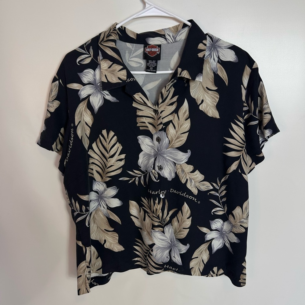 Harley-Davidson Floral Button Down 100% Silk- Women's 2XL
